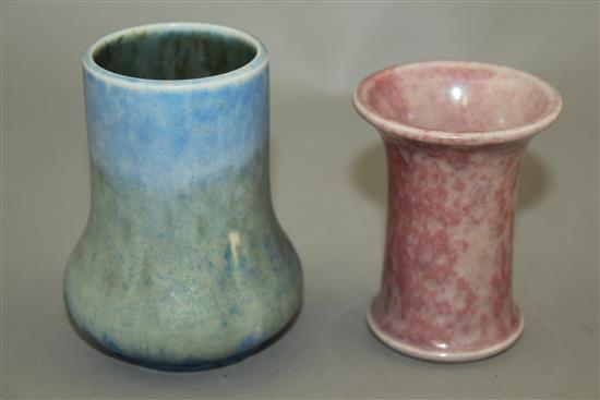 Two small Ruskin pottery vases, dated 1930 and 1932, 7.3cm and 8.5cm